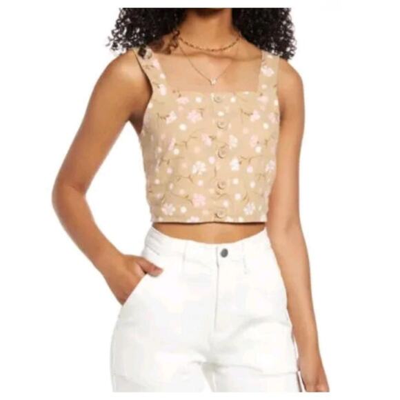 bp Nordstrom Women's Junior Small Button Front Linen Blend Crop Tank Top - Picture 11 of 11